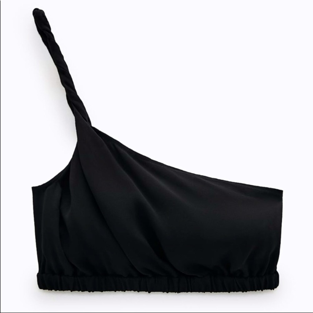 Black asymmetric crop top